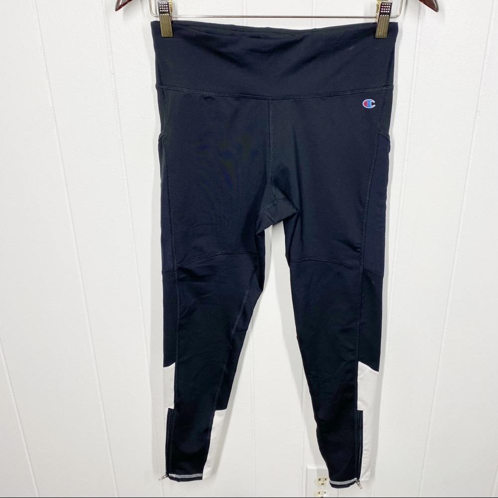 Champion Black Ankle Zip Leggings Size Medium Colorblock